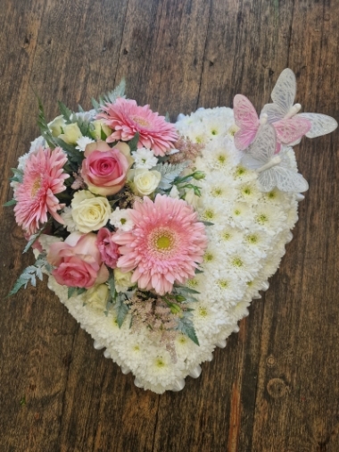Pink & White Butterfly Heart